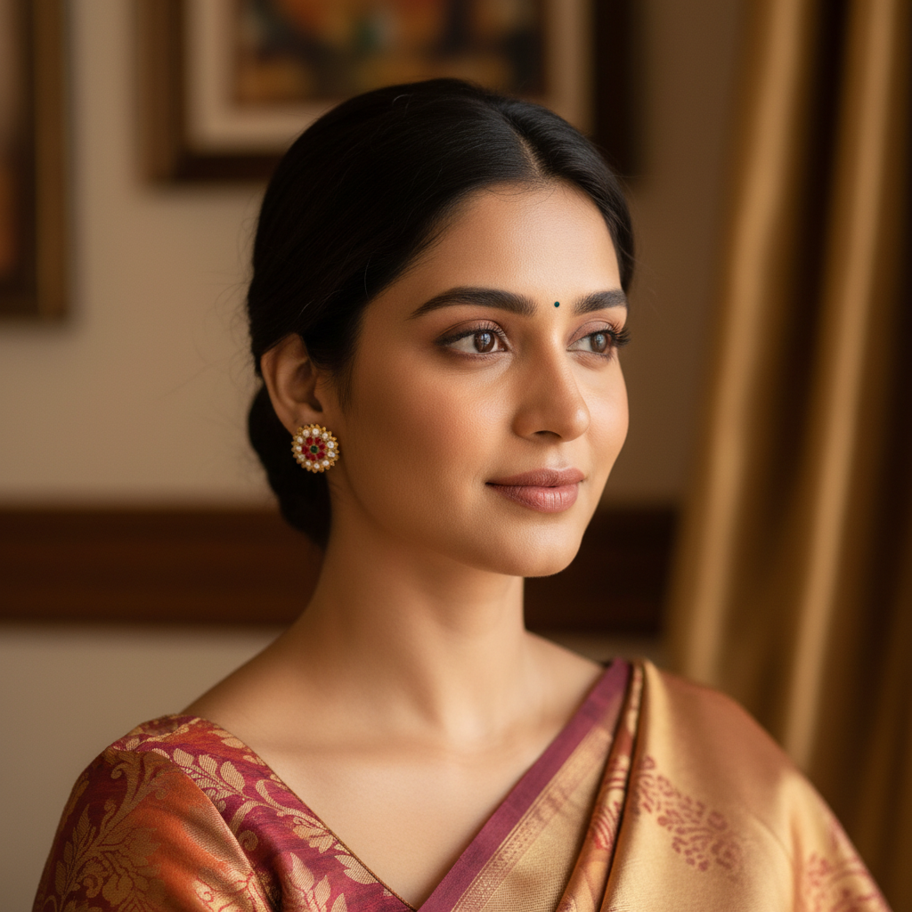 Panchaloha Kammalu Studs - Model Lifestyle