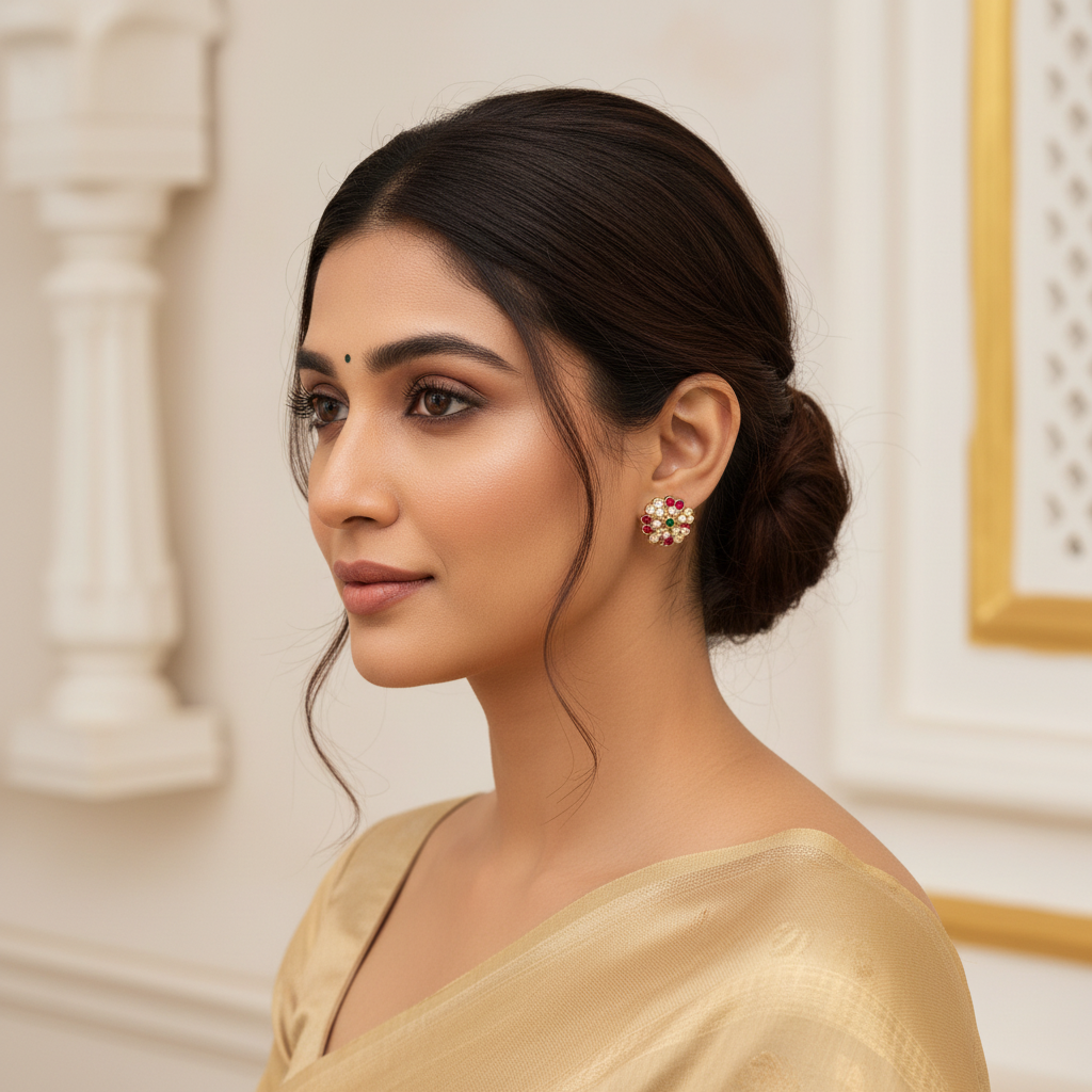 Panchaloha Kammalu Studs - Model Wearing