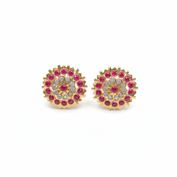 Panchaloha Kammalu Studs with Ruby Border on White Background