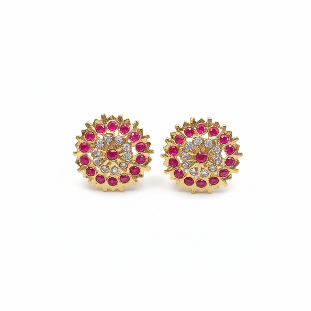 Panchaloha Kammalu Studs with Ruby Border on White Background