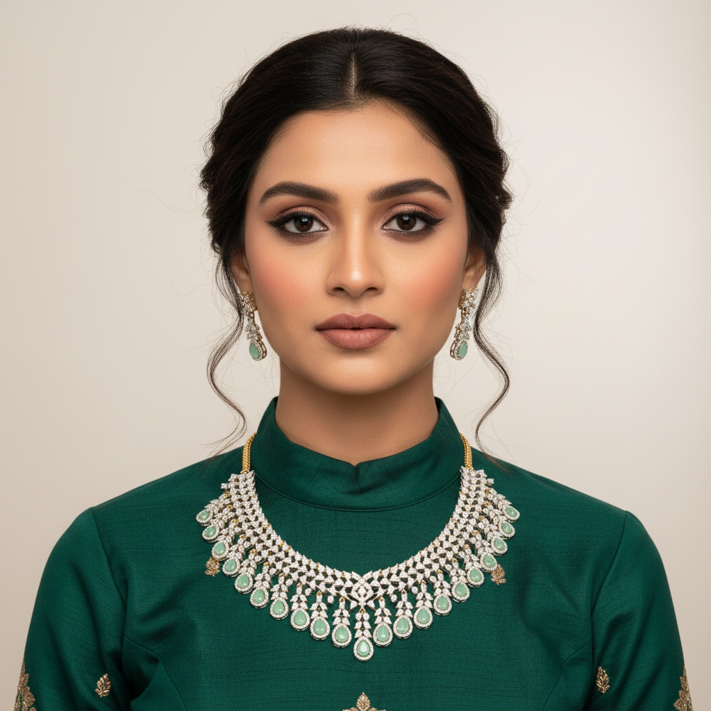 paste green american diamond necklace