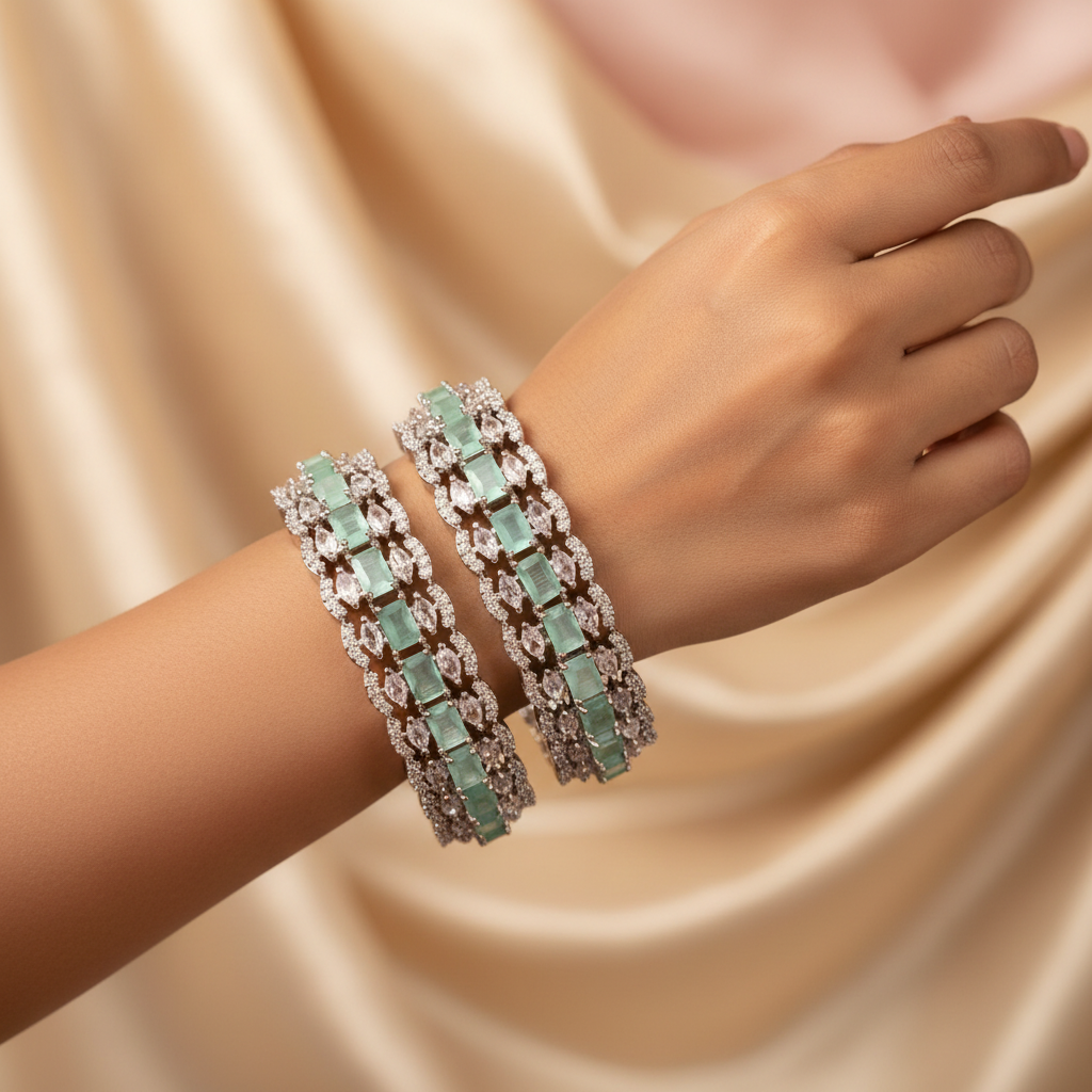 Pastel Green American Diamond Bangles 