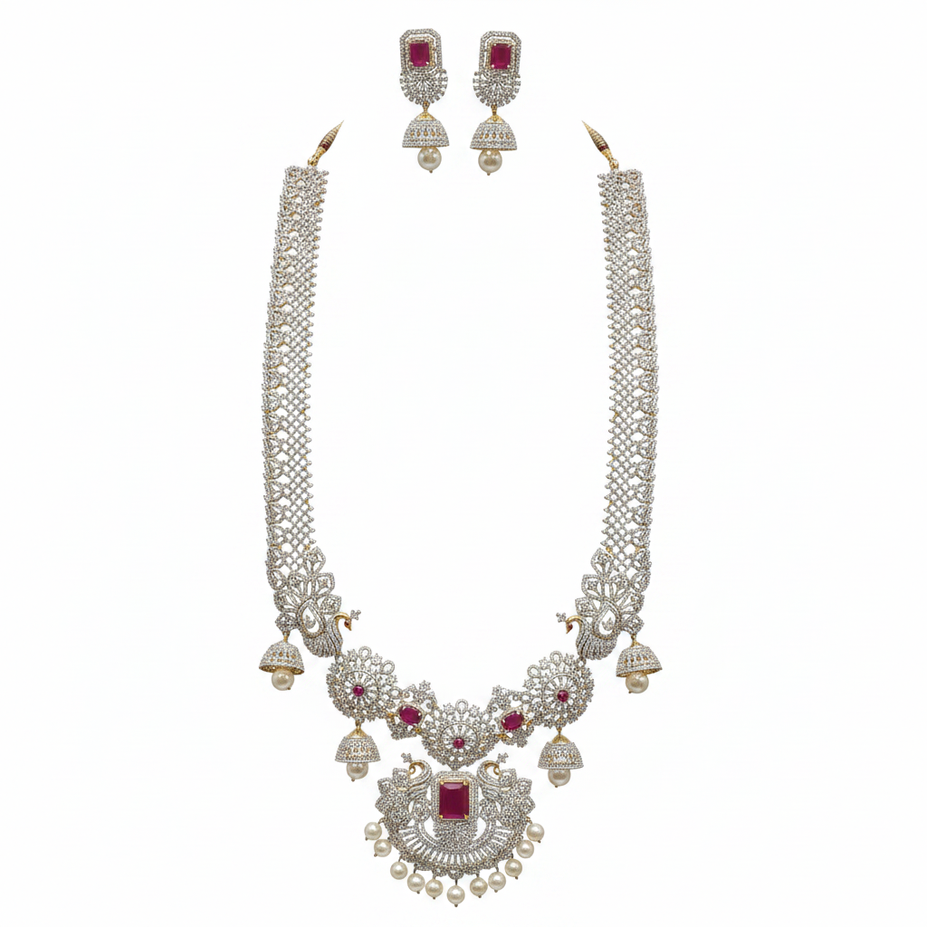 Peacock CZ Haram Set – White Background