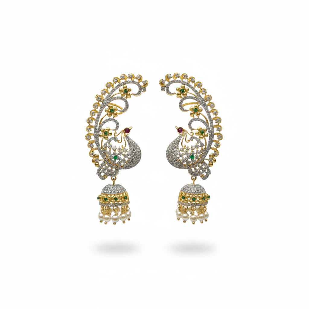 Peacock Earrings White Background