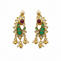 Peacock Polki Emerald Earrings - White Background