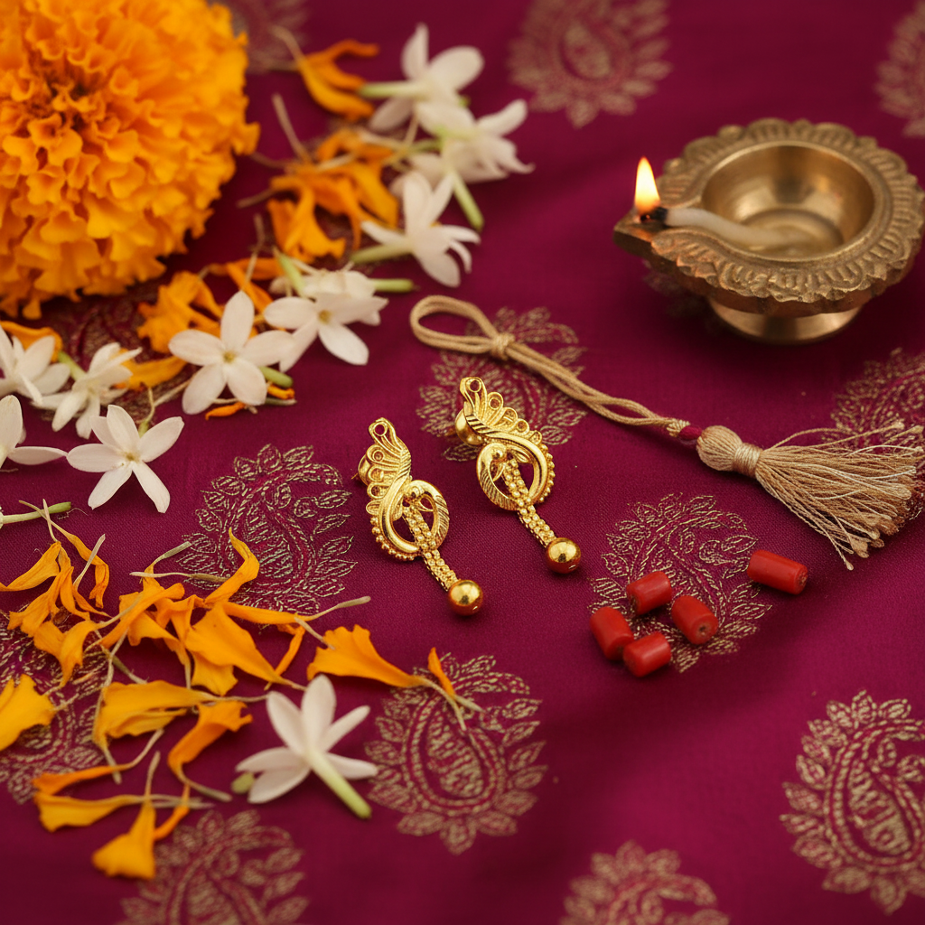 Peacock Stud Earrings Flat Lay Cultural Context