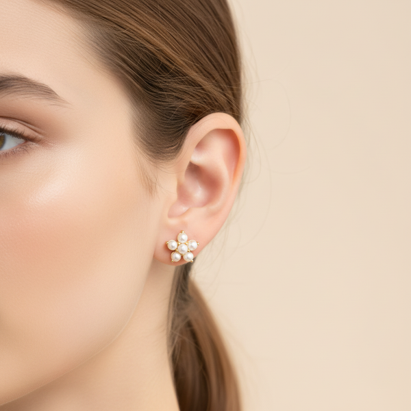 Pearl Cluster Stud Earrings – Model Wear