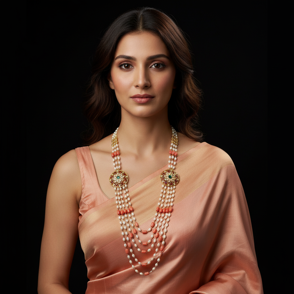 Pearl Coral Double Medallion - Model Wear