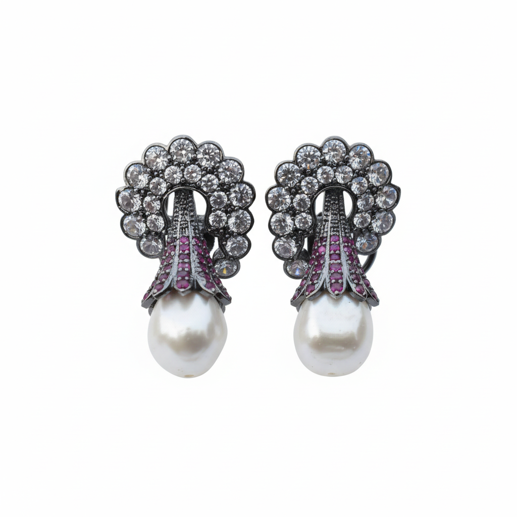 Pearl Drop Earrings White Background - Pink