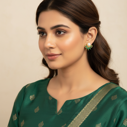 Pearl & Emerald Stud Earrings 