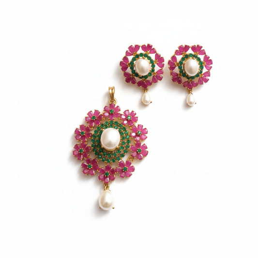 Pearl & Gems Pendant Set