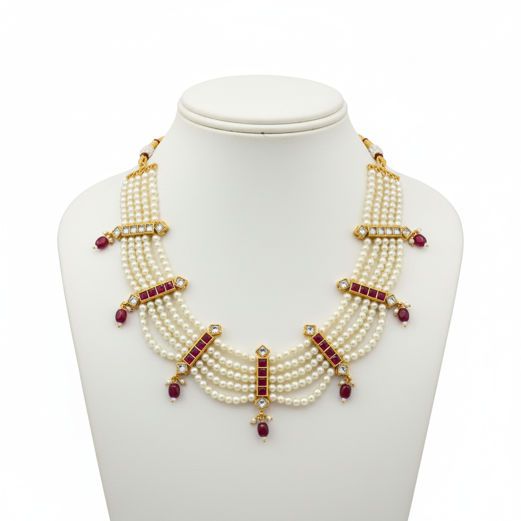 Pearl ruby necklace on mannequin