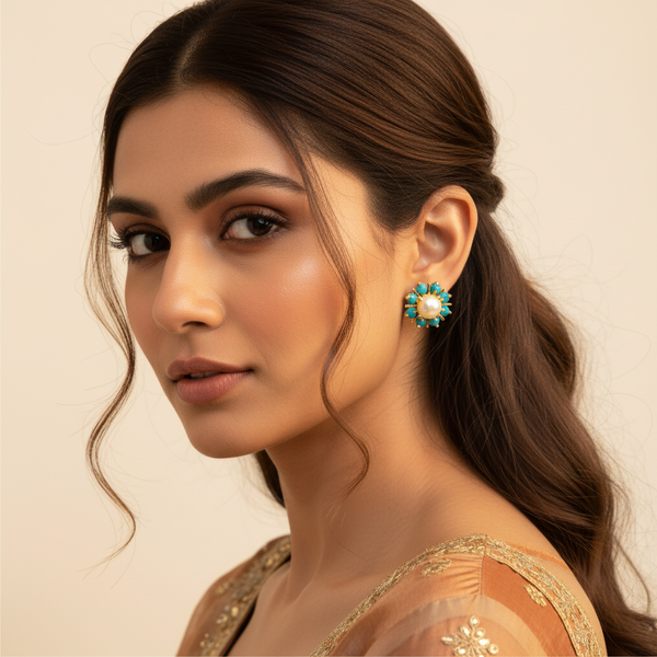Pearl & Turquoise Floral Stud 