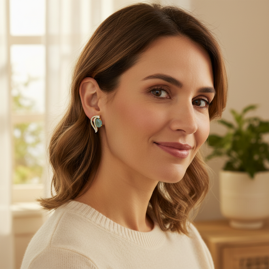 Pink and Green CZ Stud Earrings Lifestyle