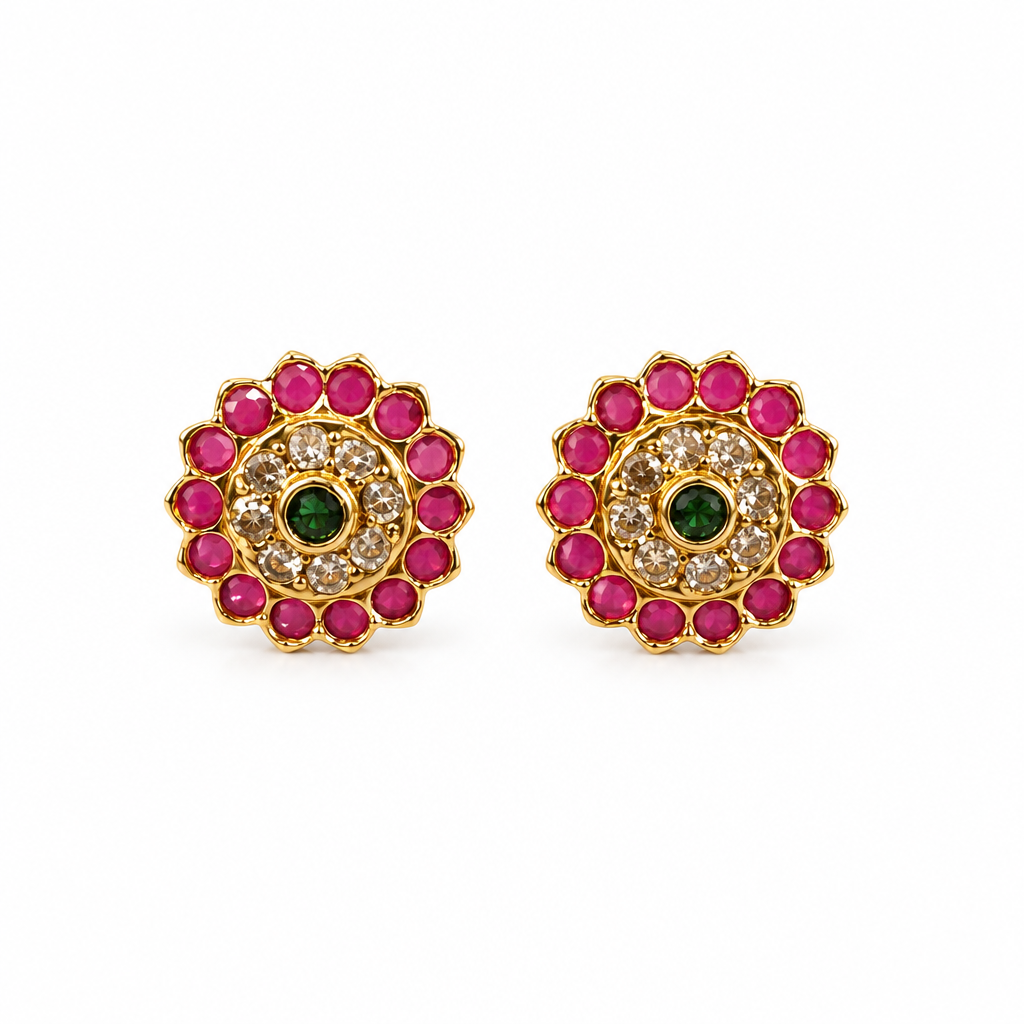 Pink and green earring pair on white