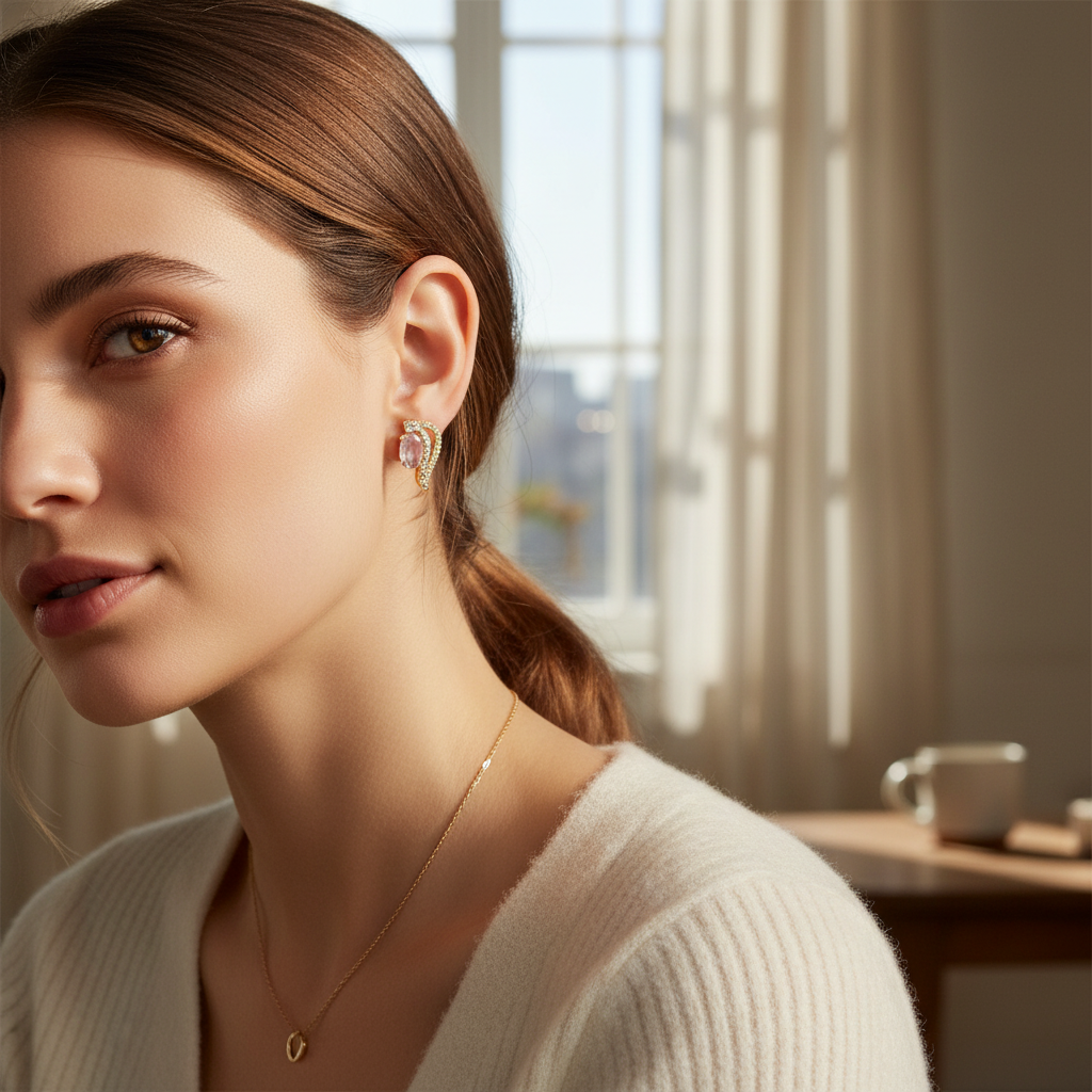 Pink CZ Stud Earrings Lifestyle