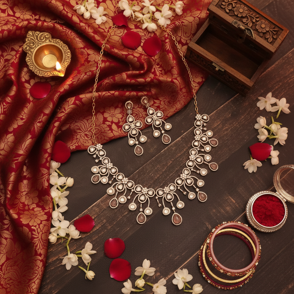 Pink Kundan Set Flat Lay