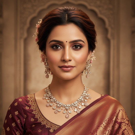 Pink Kundan Set Front-Facing Model