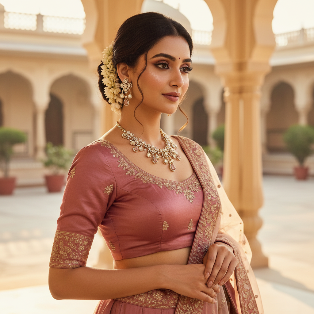 Pink Kundan Set Model Photo