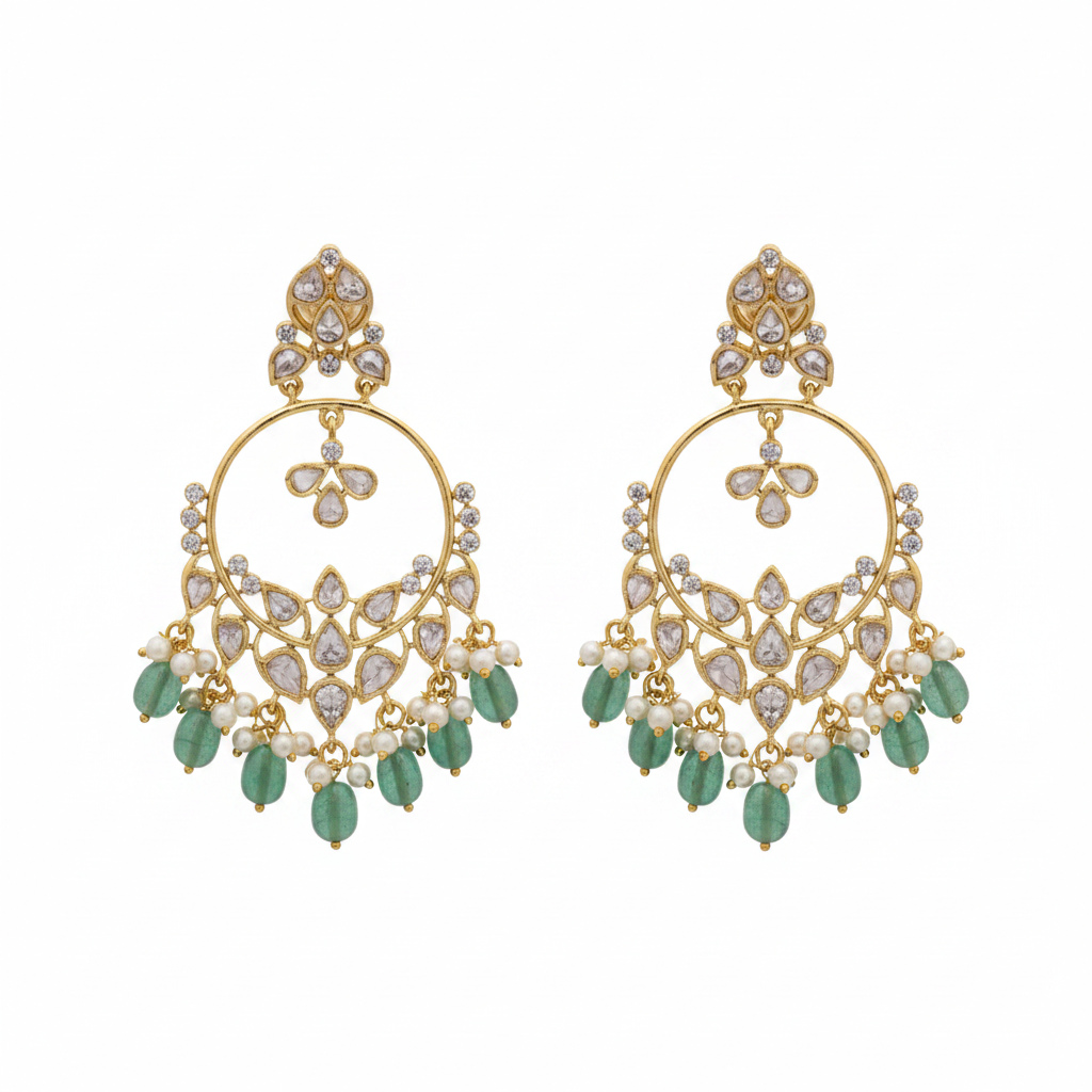 Polki Chandbali White Background