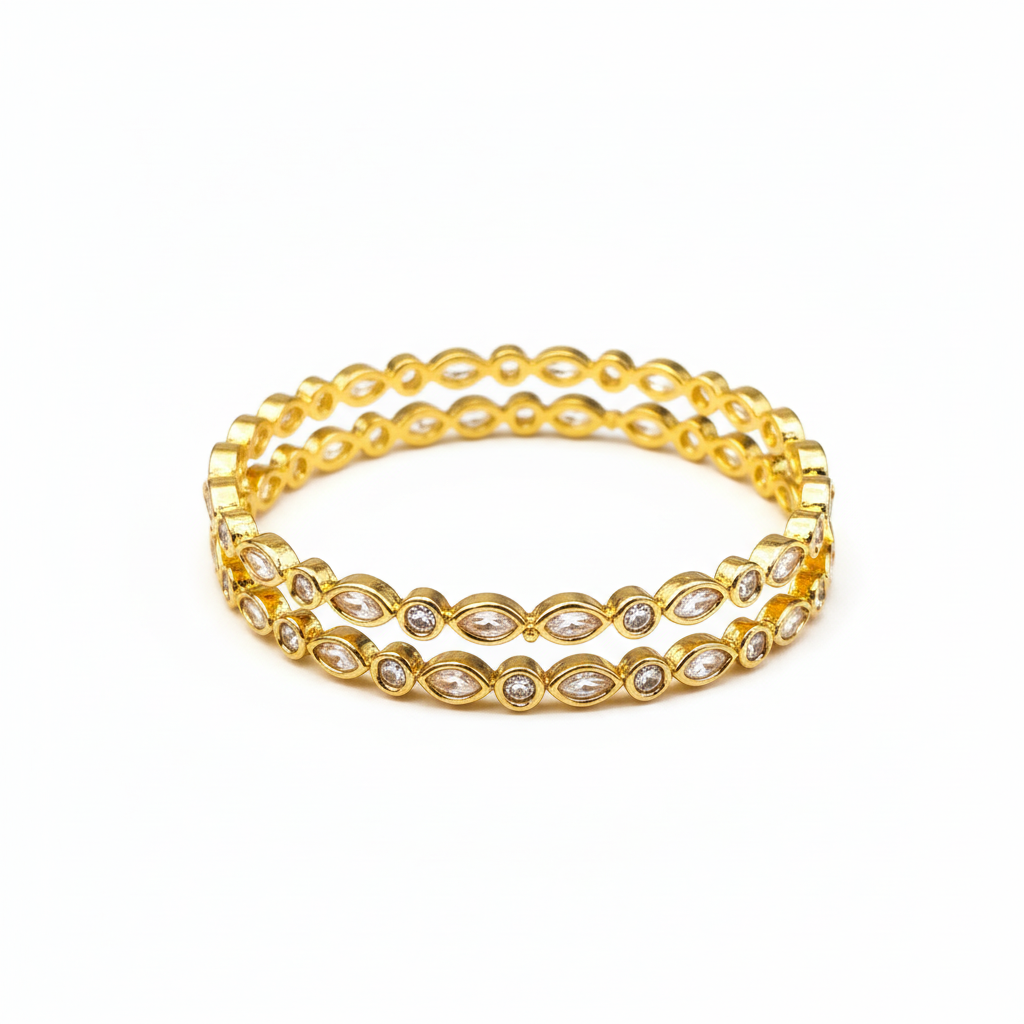 Polki Clear Stone Bangles - White Background