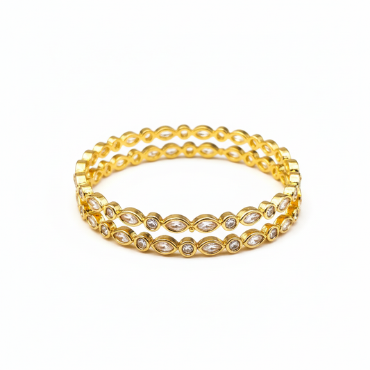 Polki Clear Stone Bangles - White Background