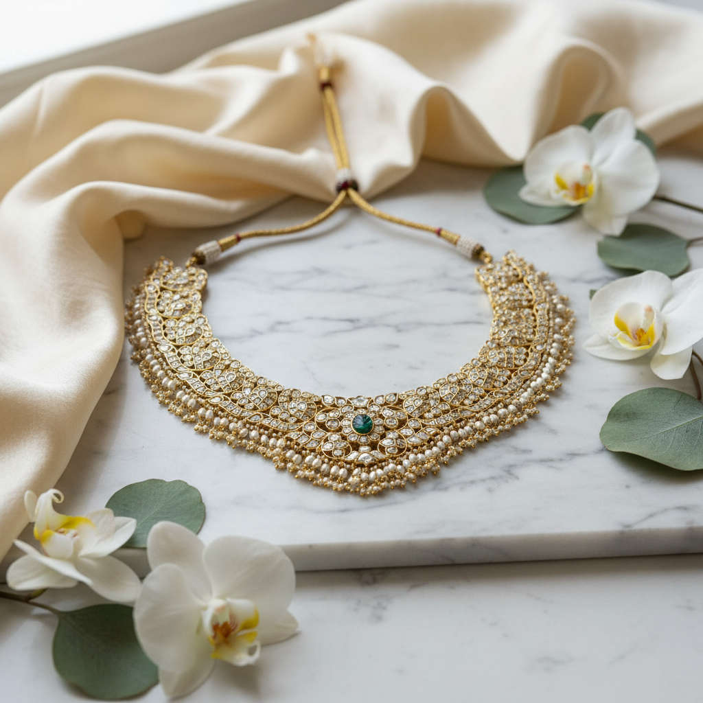 Polki Diamond Necklace Lifestyle Image