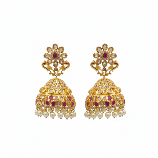 Polki Jhumka - Ruby - White Background