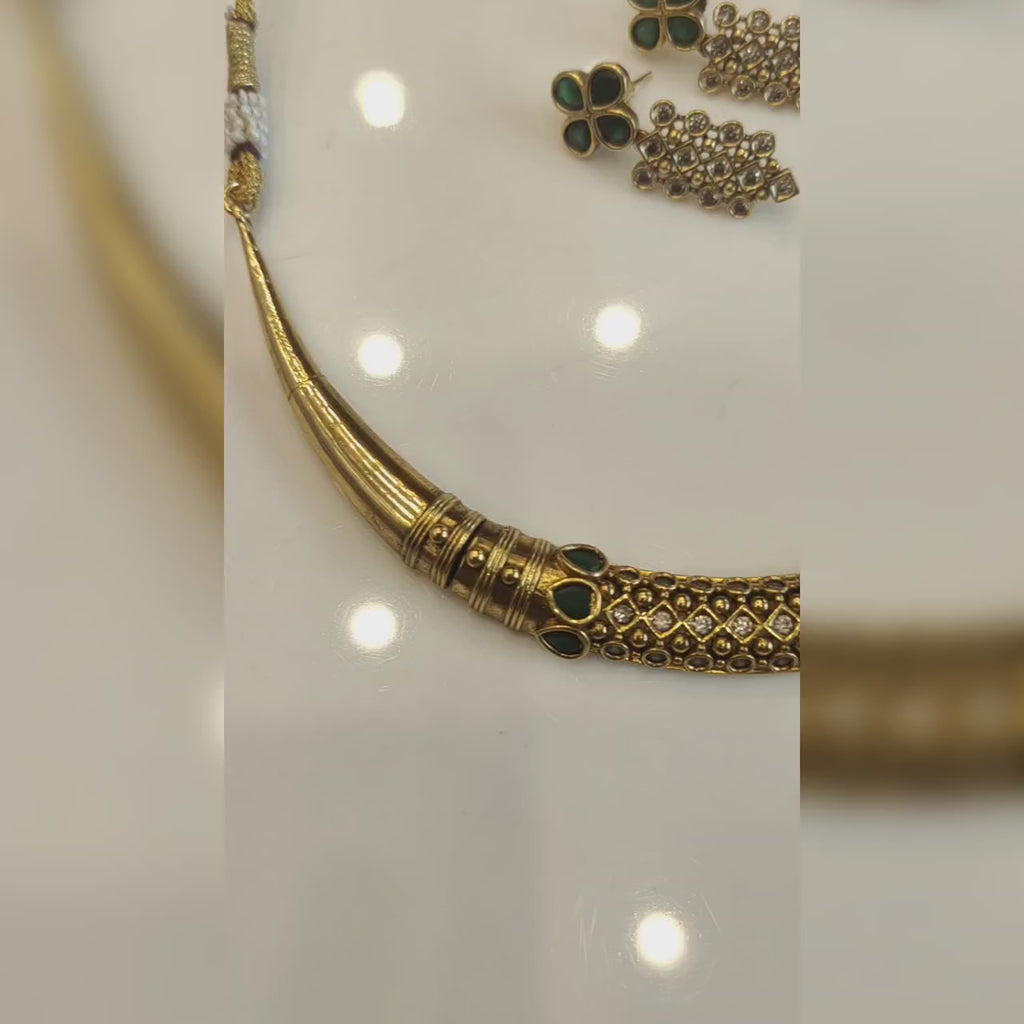 Antique CZ Hansli Necklace Set | 24K Gold Plated Traditional Jewellery