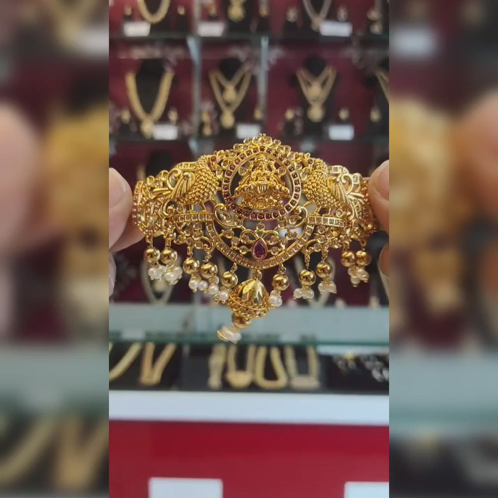 Matte Lakshmi Devi CZ Kemp Choker Set - 24K Gold Plated Bridal Jewellery