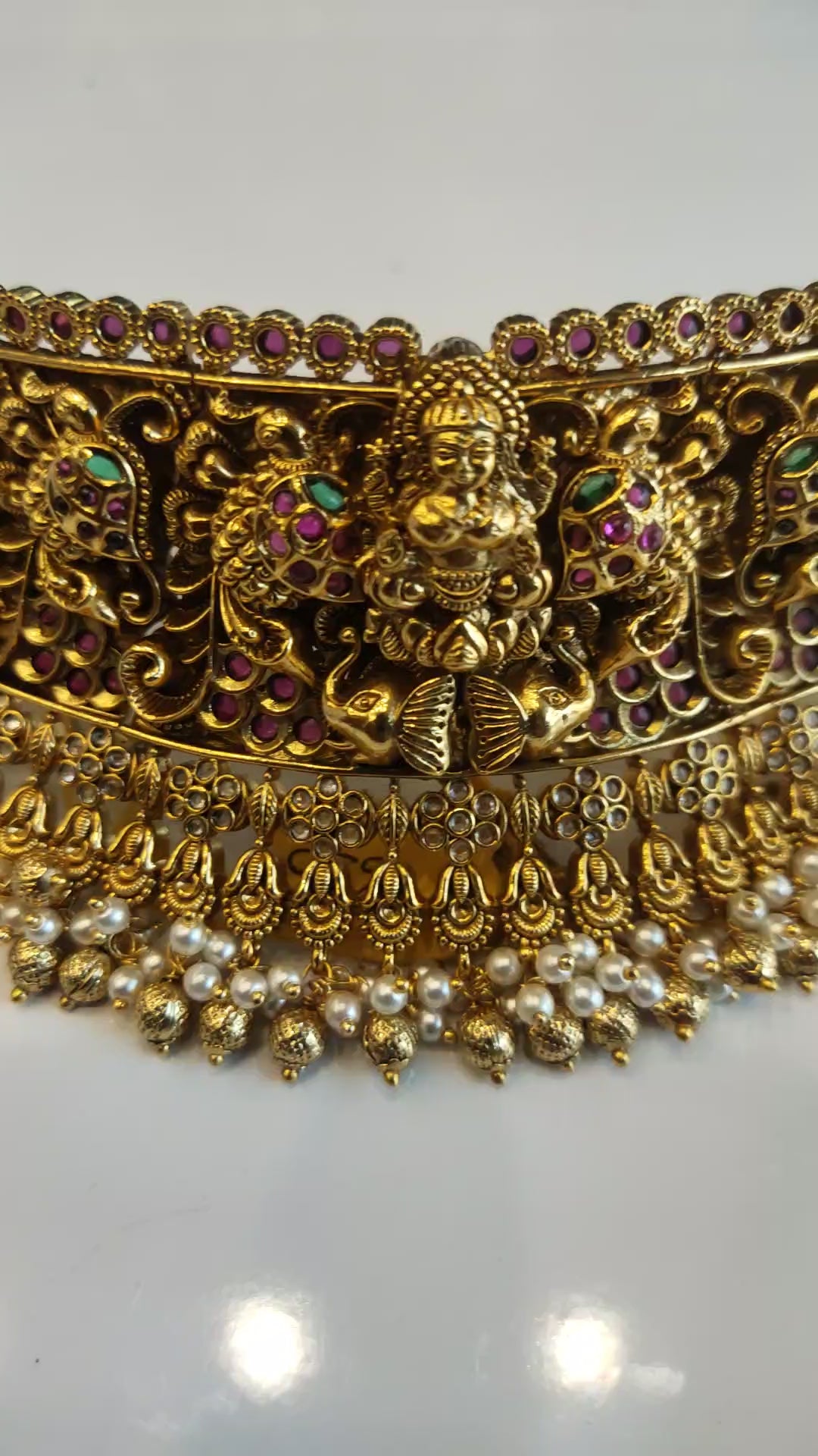 Nagas Lakshmi Peacock Kemp Pearl Choker Set - 24K Gold Grand Bridal Jewellery