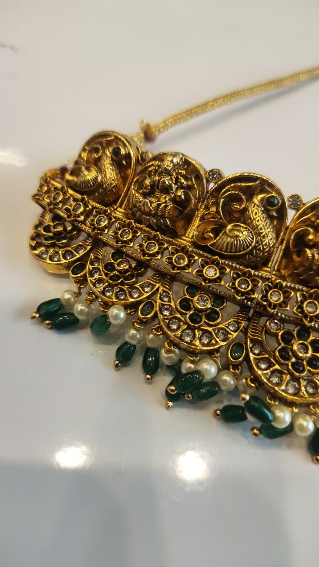 Nagas Lakshmi Peacock Kemp Choker Set with Jhumka - 24K Gold Bridal Jewellery