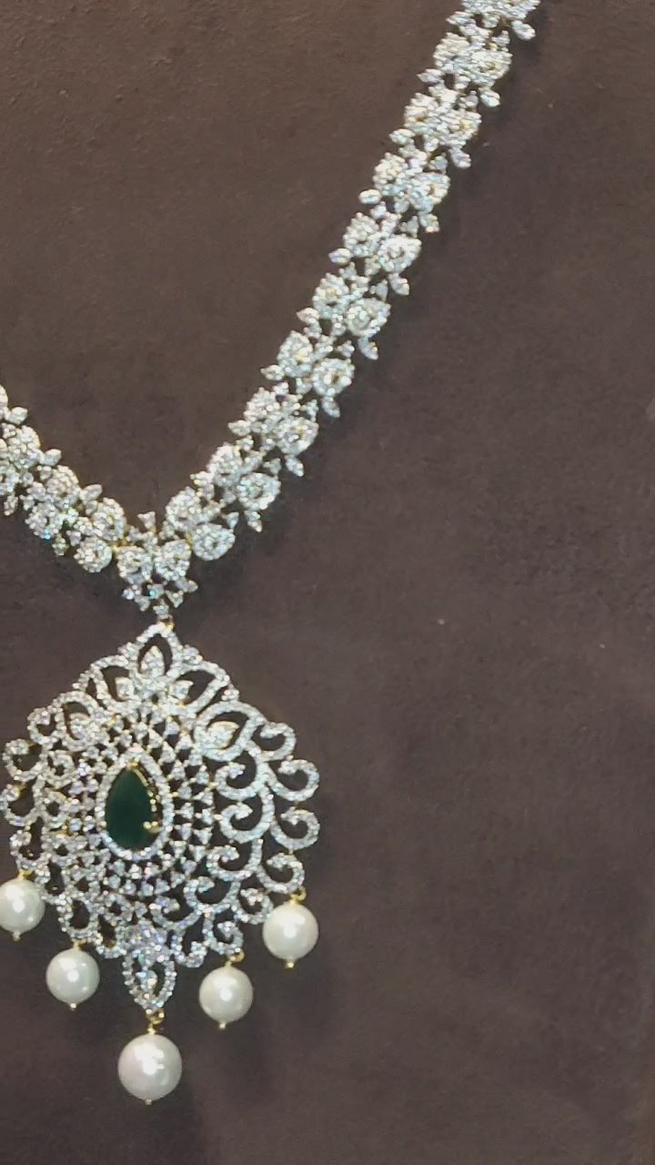 Timeless American Diamond Long Haram - 24K Gold Elegant Bridal Necklace