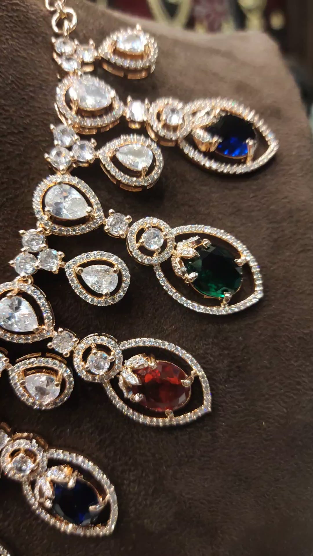 Trendy Rose Gold American Diamond Necklace Set with Colored Stones - Designer Jewelry