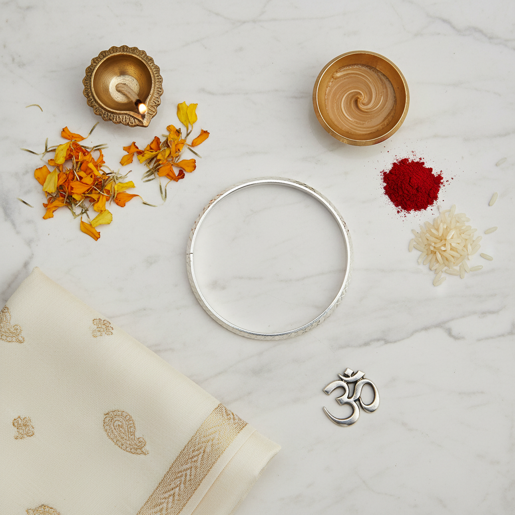 Punjabi Silver Kada Cultural Flat Lay