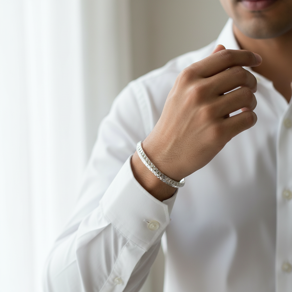 Punjabi Silver Kada Model Lifestyle