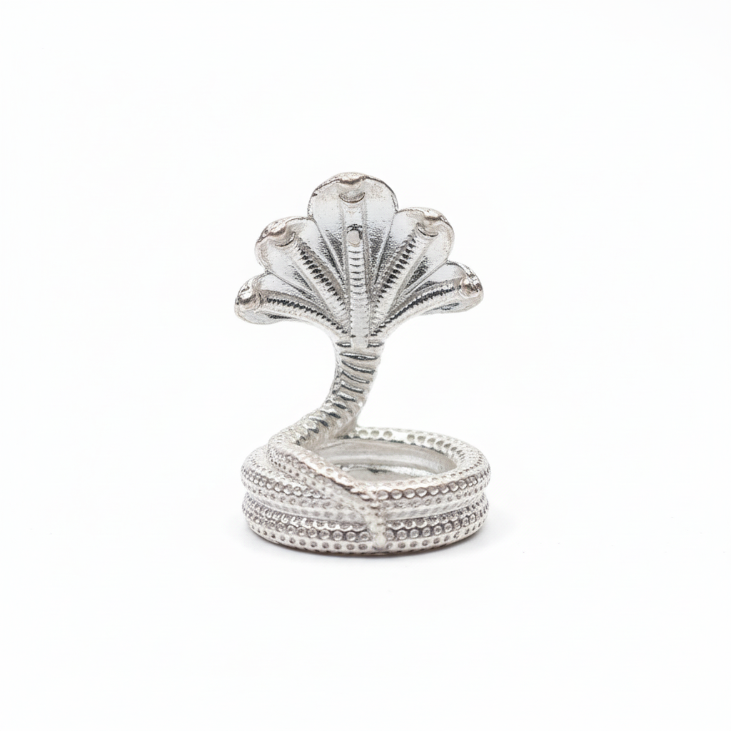 Pure Silver Panchmukhi Nag with white background