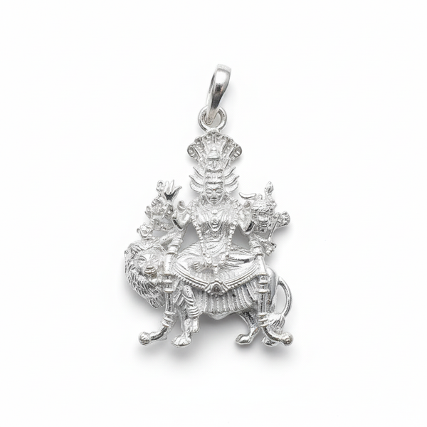 Pure Silver Pratyangira Devi Locket - Flat Lay White Background