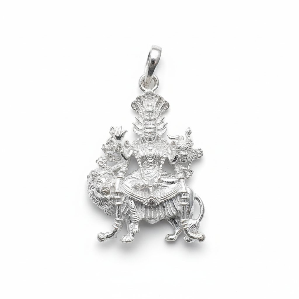 Pure Silver Pratyangira Devi Locket - Flat Lay White Background