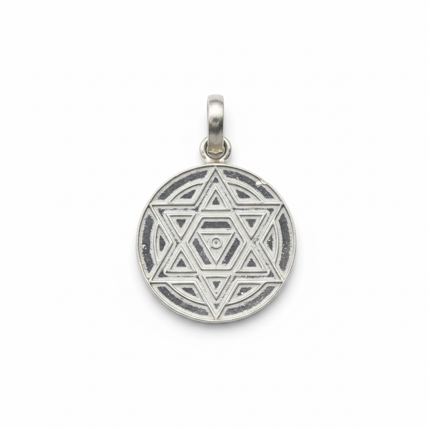 Pure Silver Sreeyantra Locket - White Background