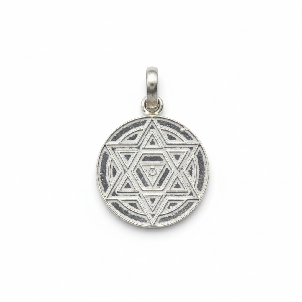 Pure Silver Sreeyantra Locket - White Background