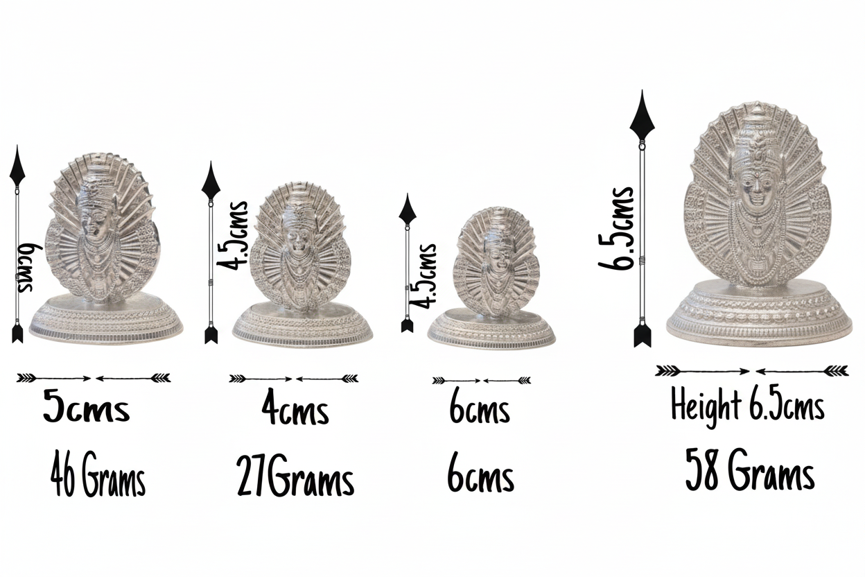 Pure Silver Yellamma Thalli Vigraham - Four Size Comparison