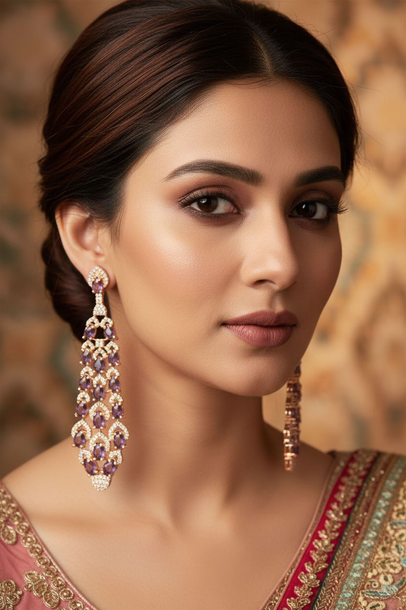 Purple Chandelier Earrings - Model Wear