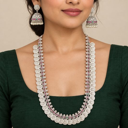 Retried model-wear image with necklace and jhumkas
