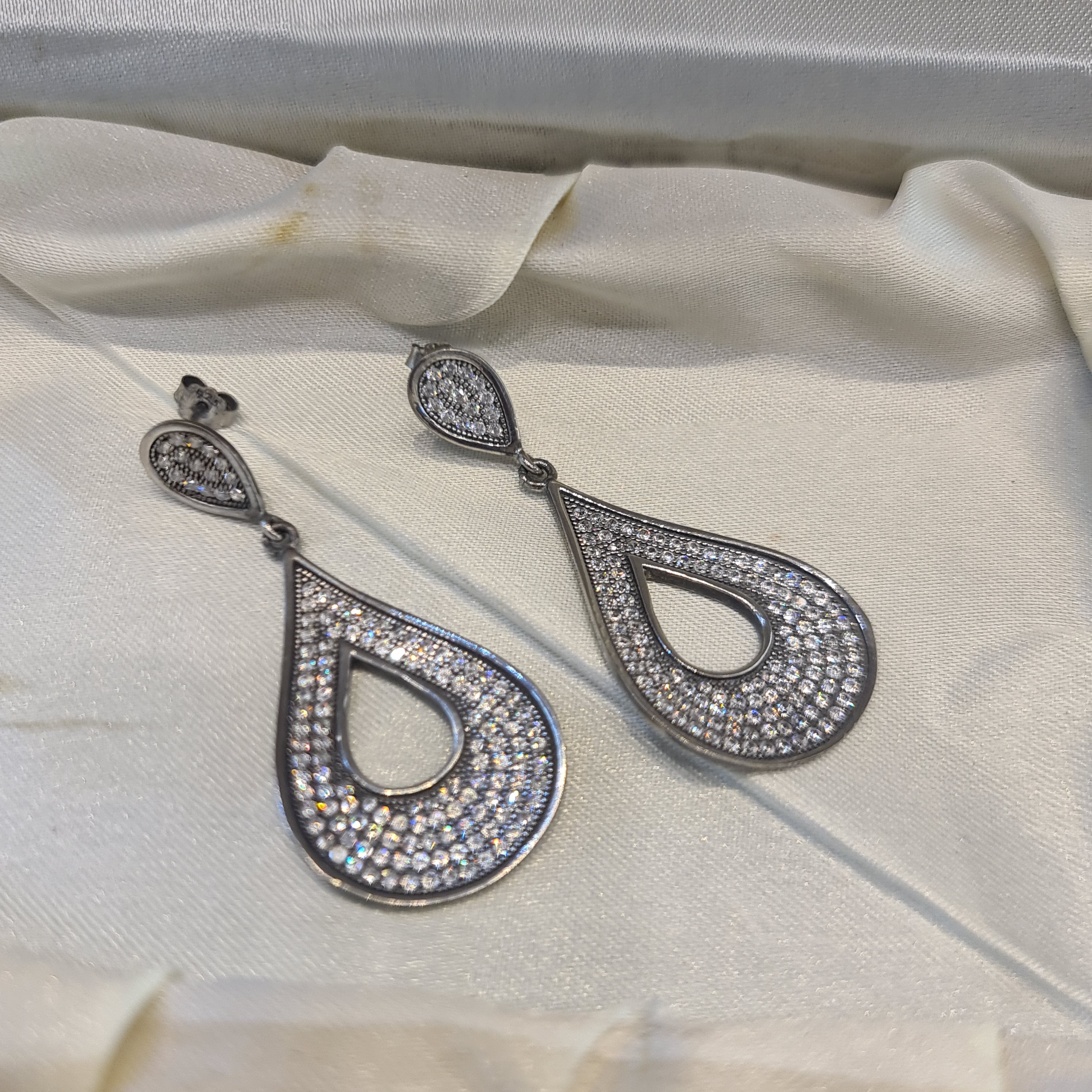Sterling Silver CZ Chandbali Earrings - Sparkling Elegance Design