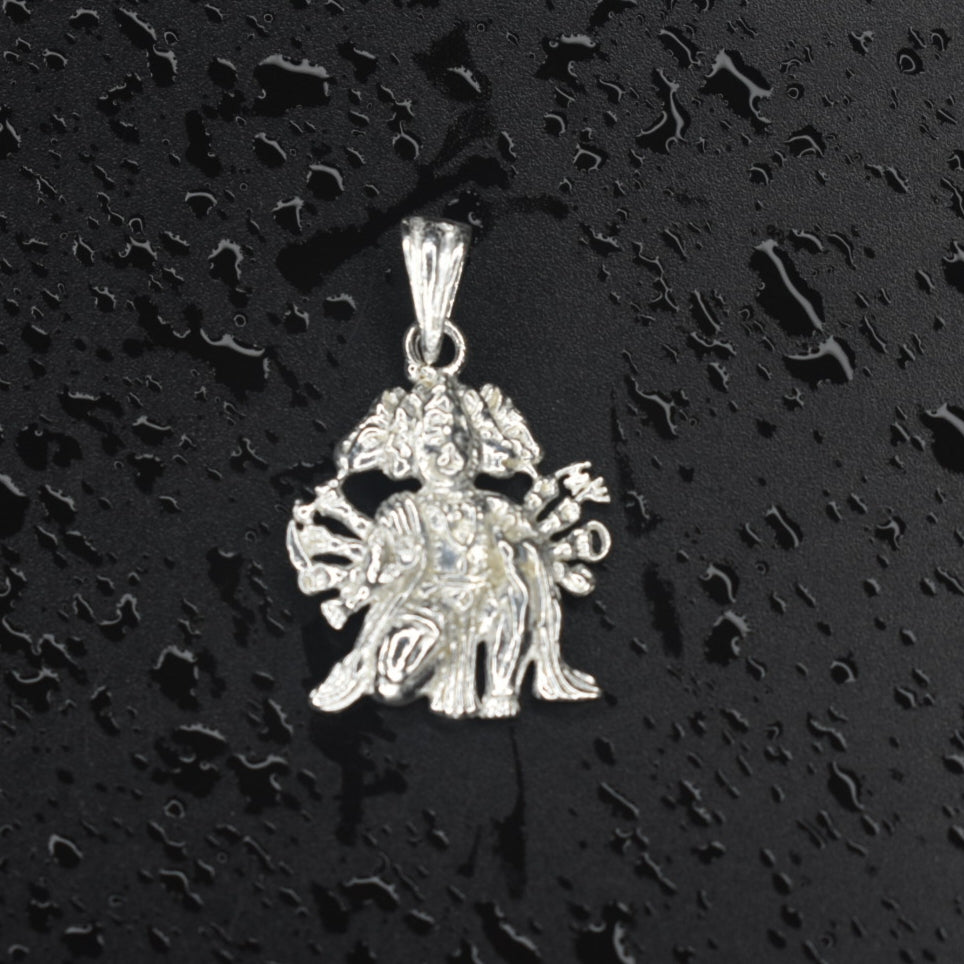 Embrace the Strength and Protection of the Panchmukhi Hanuman with this Stunning Silver Pendant"