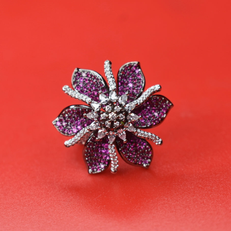 "Blooming Elegance: The Pink Floral CZ Finger Ring for Stylish Women"