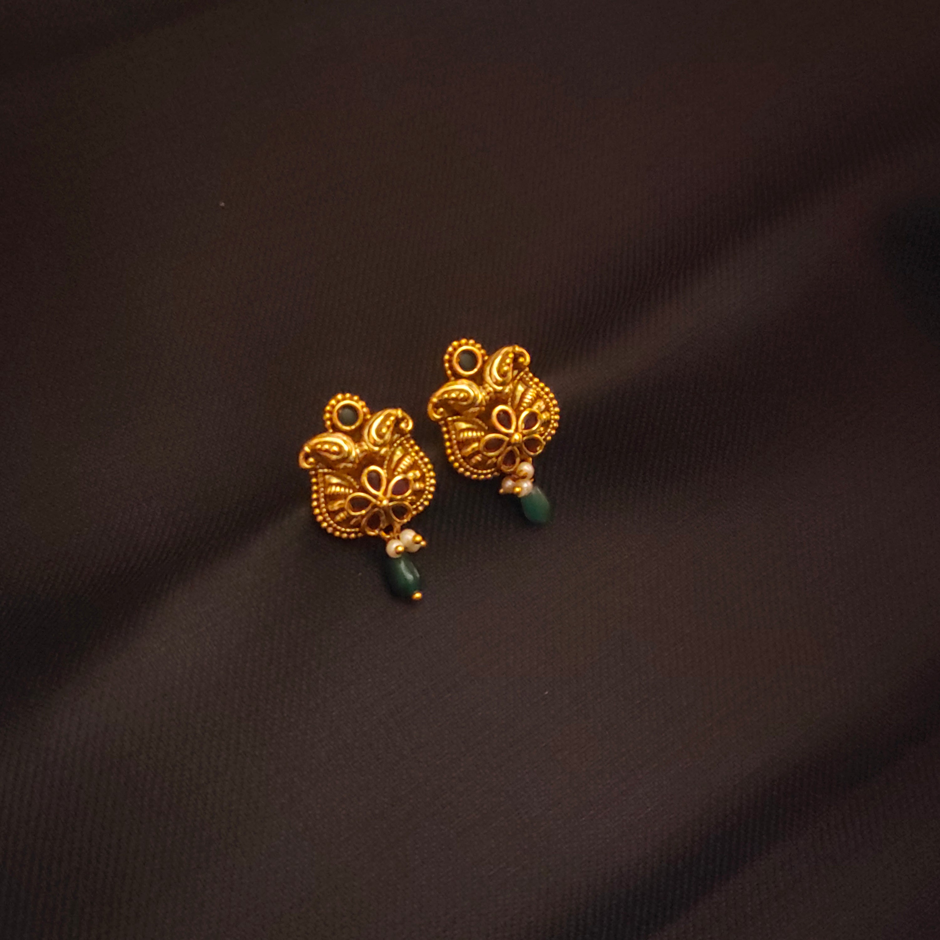 Antique Nagas Studs Earrings - 24K Gold Plated Traditional Design 10g