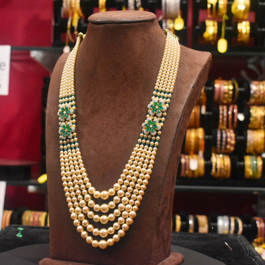 Asp Multi Layer Zircon Pearls Necklace