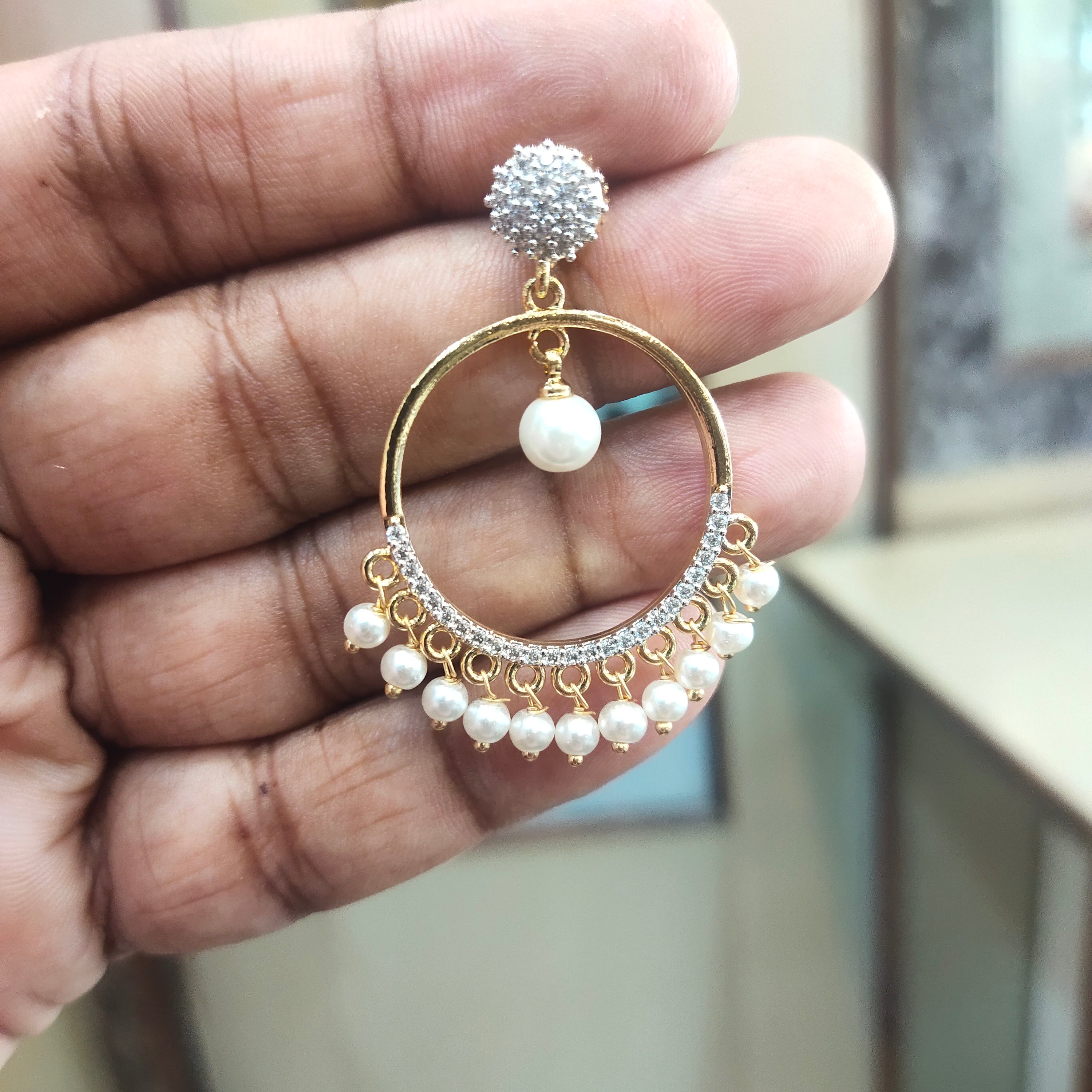 Zircon Diamond Replica Chandbali Earrings